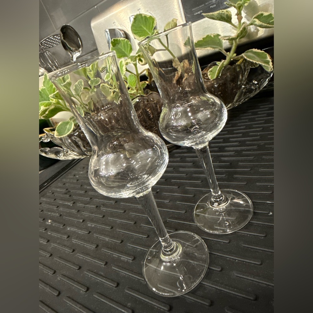 Vintage ARC France Clear Glass Stemmed Grappa Glasses for Brandy or Cognac-set/2